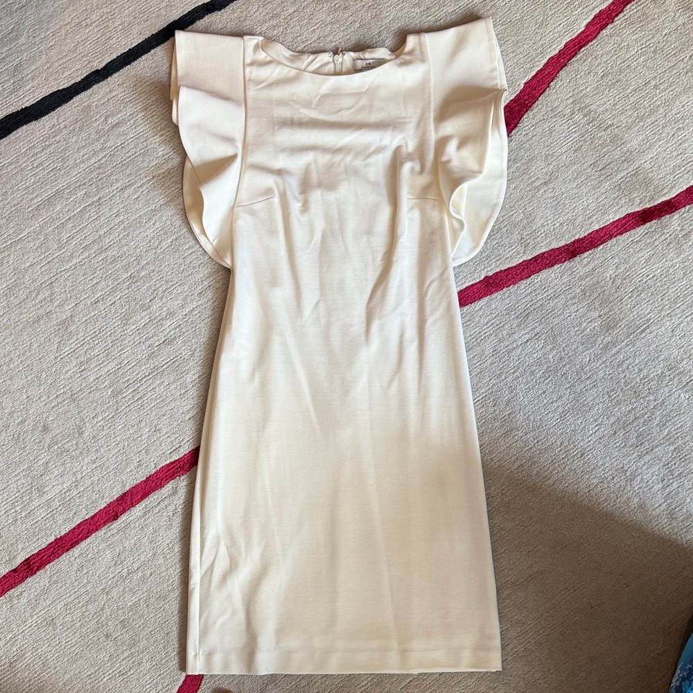 Halston Heritage Cream Mini Dress with Ruffle Sleeves